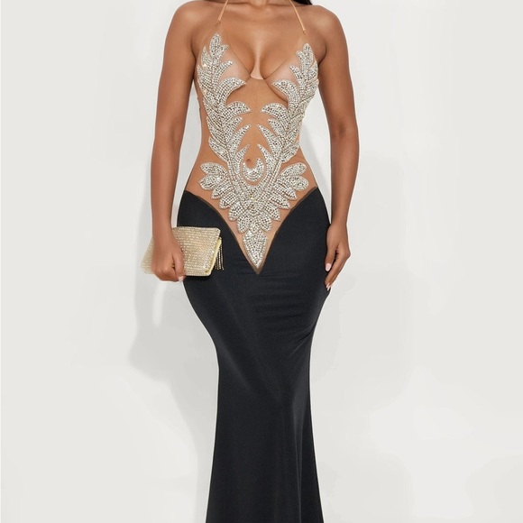 Fashion Nova Black and Gold Prom Dress - Picture 6 of 6